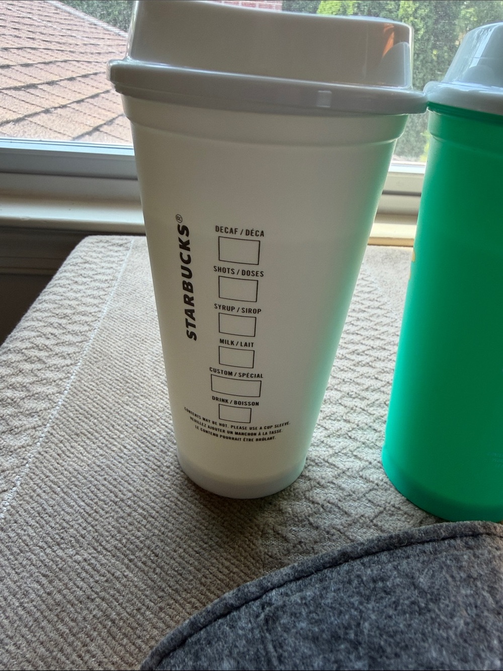 Two Starbucks Floral Reusable Cups & reusable gray felt cup sleeve Environment - Picture 2 of 5